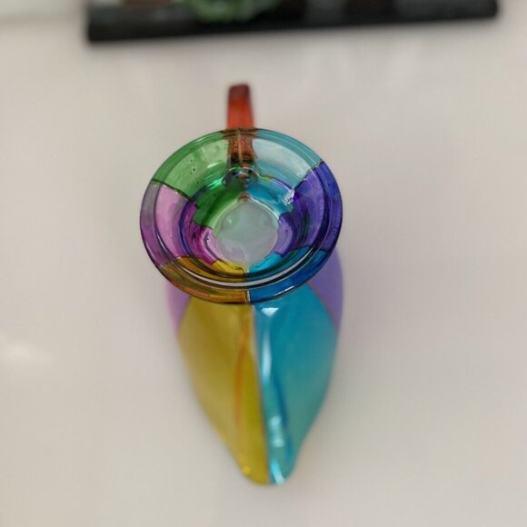 VTG Multi Color Hand Painted Color Block Festival Glass Cream Pitcher Gravy Boat - Picture 14 of 16